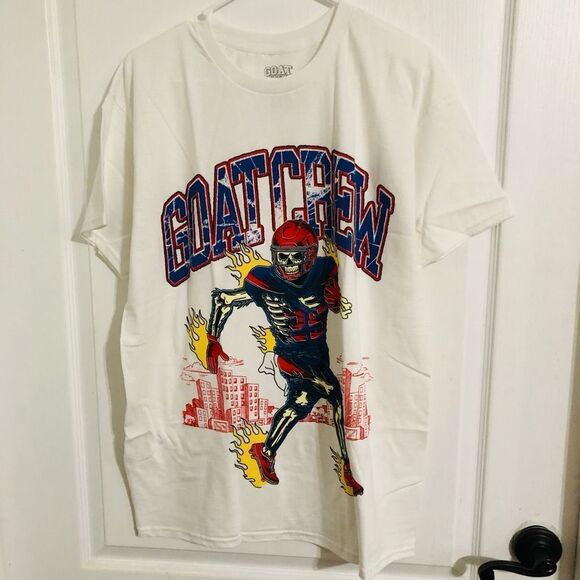 Brand New Goat Crew Grid Iron White Short Sleeve Tshirt Size Large - Picture 1 of 5